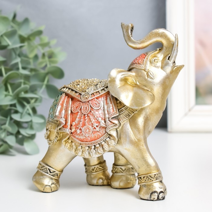 Сувенир полистоун Сувенир полистоун "Золотой слон в цветной богатой попоне" МИКС 6х11х13 см
