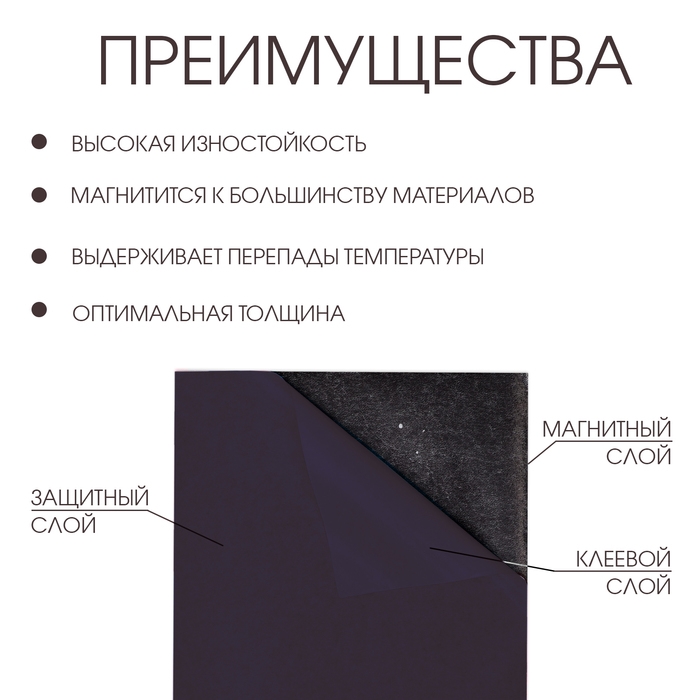 Магнитный винил, с ПВХ поверхностью, А4, 2 шт, толщина 0.3 мм, 21 х 29.7 см, черный Магнитный винил, с ПВХ поверхностью, А4, 2 шт, толщина 0.3 мм, 21 х 29.7 см, черный