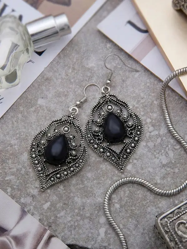 Серьги ассорти &laquo;Капля&raquo; изящность, ажурная, цвет чёрный в чернёном серебре