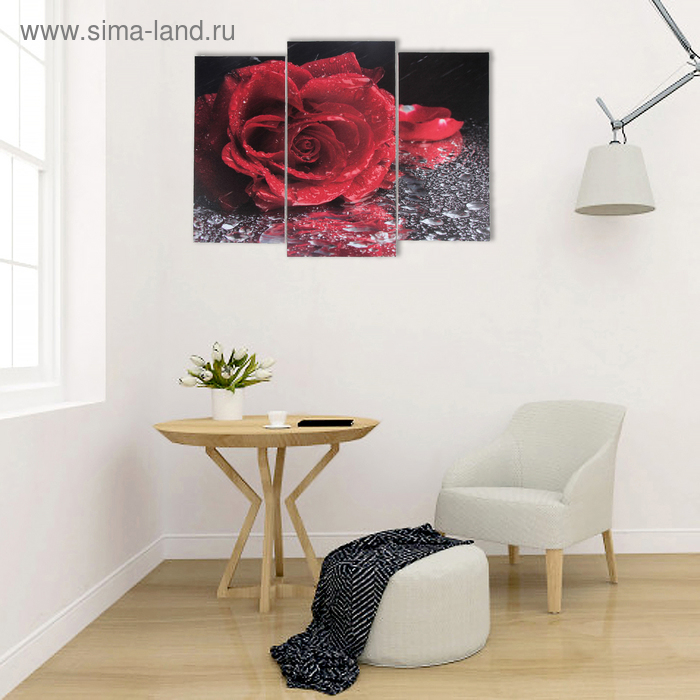 Модульная картина  Модульная картина "Роза под дождём"  (2-25х52; 1-30х60) 60х80 см