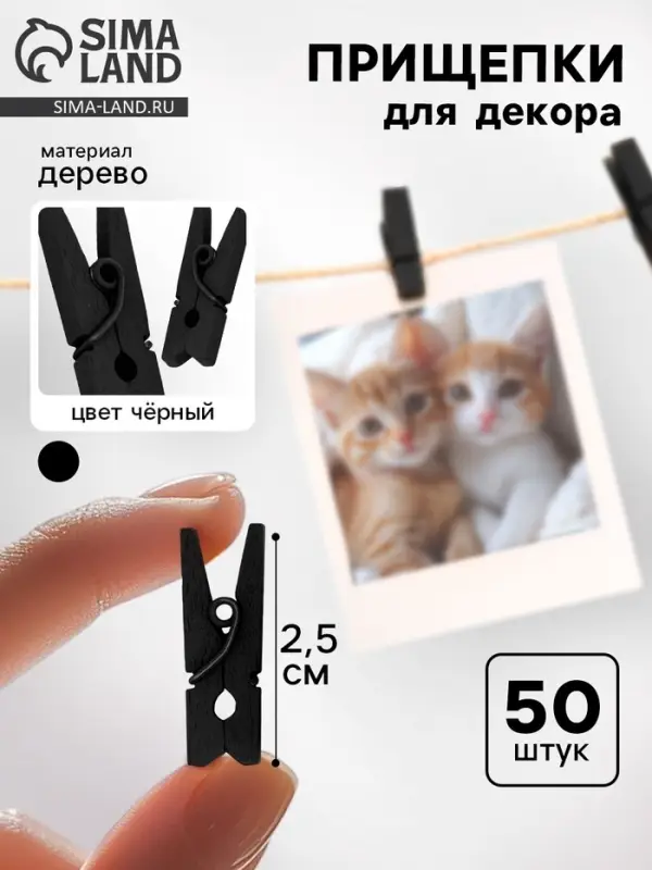 Прищепки для декора 50 шт., чёрные &mdash; 2.5 см