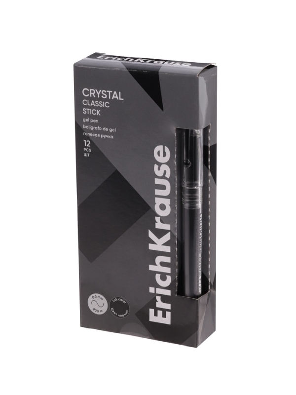 Ручка гелевая ErichKrause Crystal Stick Classic, 0.5мм, премиум, черная
