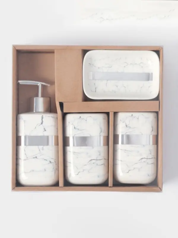 Аксессуары для ванной &laquo;Вестерос&raquo;, 4 предмета, мыльница, дозатор для мыла 390 мл, 2 стакана, белые