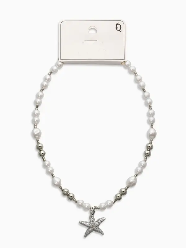 Кулон на жемчужных бусах &laquo;Морская звезда&raquo;, 55 см, белый в серебре