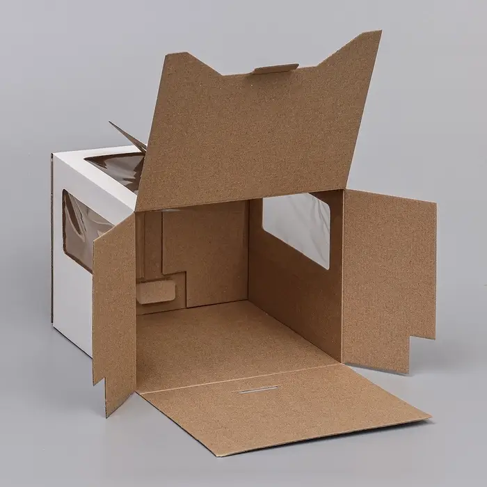 Коробка под торт 2 окна, с ручками, белая, 24&times;24&times;20 см