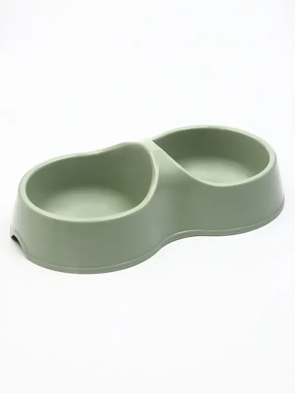 Миска двойная &laquo;Мур-мяу&raquo;, 200 мл, 22.5 см &times; 13 см &times; 6 см, пластик, цвет фисташковый