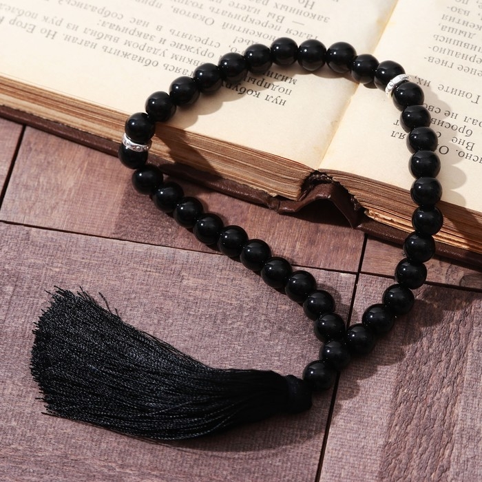 Чётки мусульманские шар №8 «Агат чёрный», 35 бусин через перемычку Чётки мусульманские шар №8 «Агат чёрный», 35 бусин через перемычку