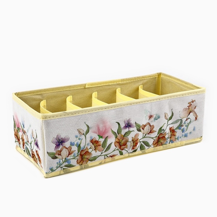 Органайзер для хранения, кофр для белья 6 ячеекк Органайзер для хранения, кофр для белья 6 ячеекк "Цветы", 32 х 15 х 10 см