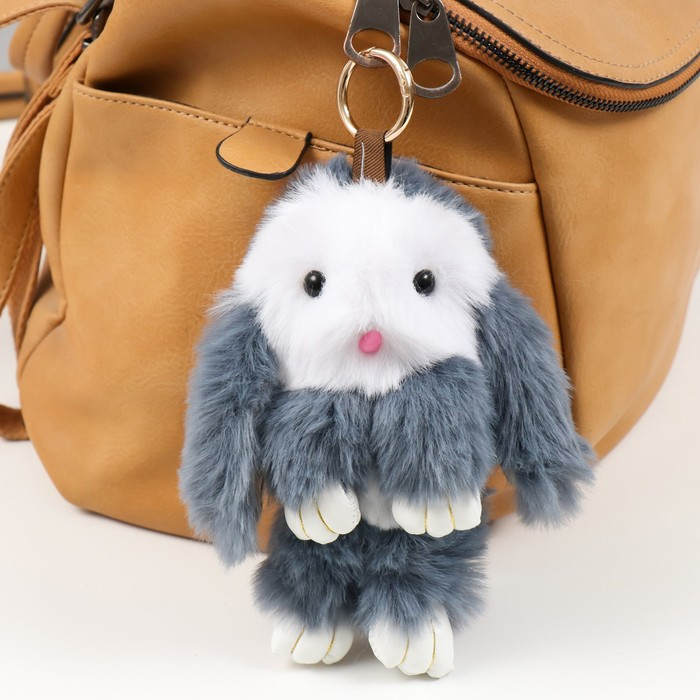 Пушистик на кольце  Пушистик на кольце "Крольчонок серо-белый" 18 см