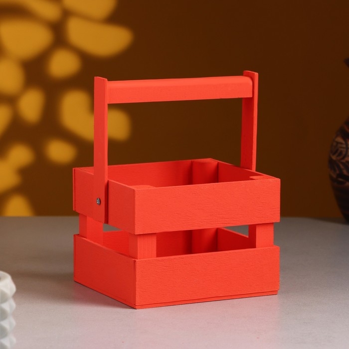 Кашпо деревянное 12×11×9 см  Кашпо деревянное 12×11×9 см "Однушка Лайт", двухреечное, красный Дарим Красиво