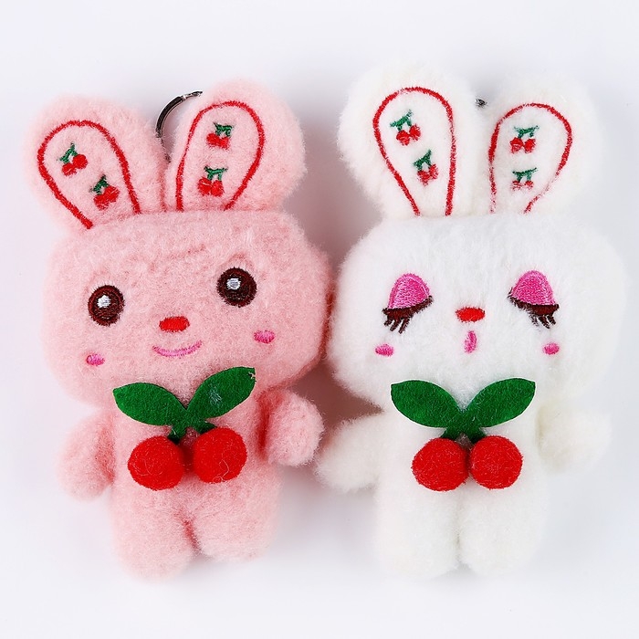 Мягкая игрушка «Зайка с вишенкой», на брелоке, 10 см, цвета МИКС Мягкая игрушка «Зайка с вишенкой», на брелоке, 10 см, цвета МИКС