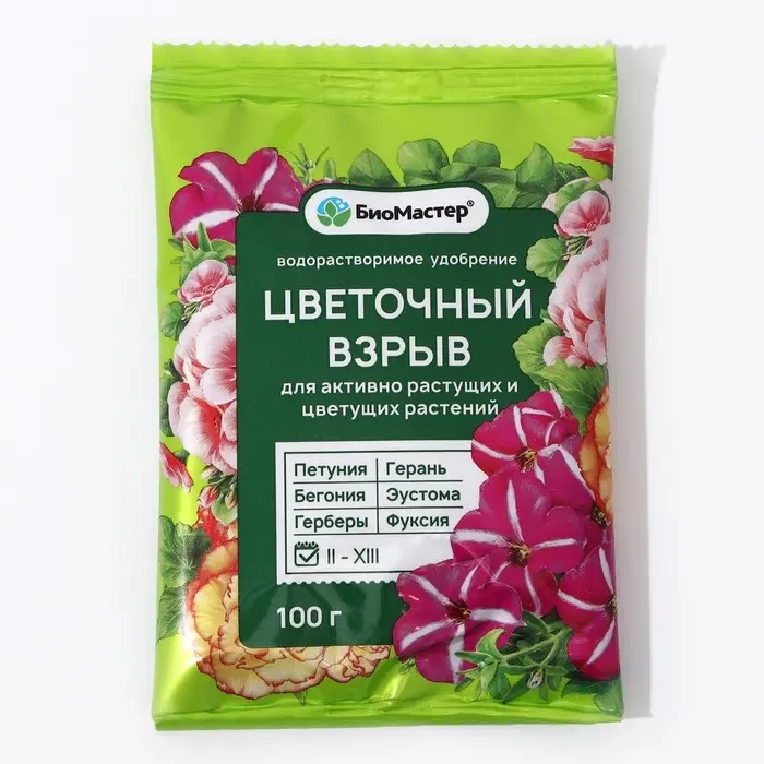 Удобрение комплексное для цветущих растений  Удобрение комплексное для цветущих растений "Цветочный взрыв", Биомастер, 100 г