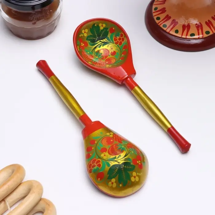 Ложка деревянная &laquo;Наша традиция&raquo;, полубаская, ручная роспись, 18.5&times;6.5 см, хохлома