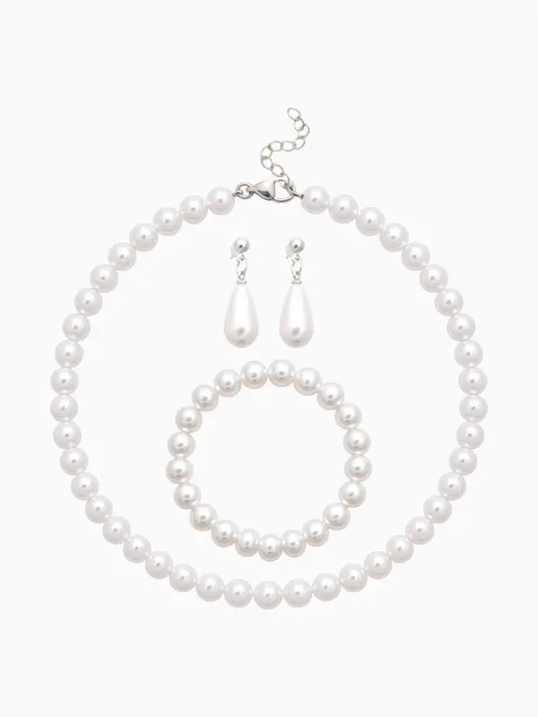 Набор 3 предмета: серьги, бусы, браслет &laquo;Классика&raquo;, белый, 45 см