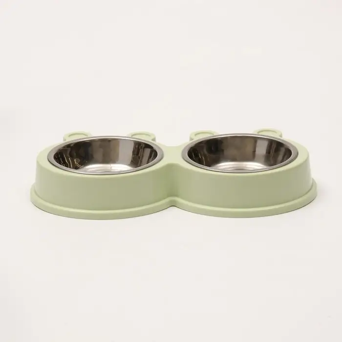 Миска металлическая двойная на пластиковой основе 2 х 160 мл, 28 х 15,5 х 4 см, зелёная Миска металлическая двойная на пластиковой основе 2 х 160 мл, 28 х 15,5 х 4 см, зелёная