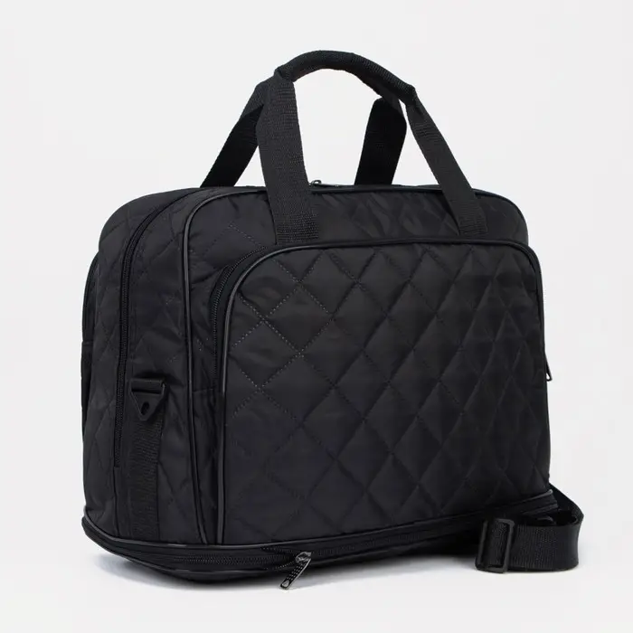 Сумка дорожная на молнии, с увеличением, наружный карман, длинный ремень, чёрная