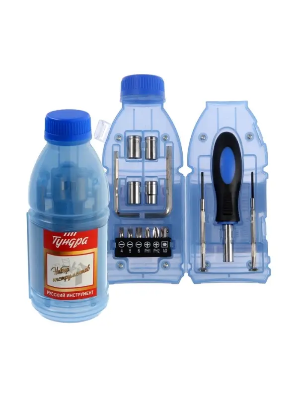 Набор инструментов ТУНДРА, подарочный пластиковый кейс &laquo;Бутылка&raquo;, 15 предметов