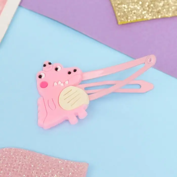 Невидимка для волос "Адель" (набор 2 шт) крокодил, 5,5 см, розовый