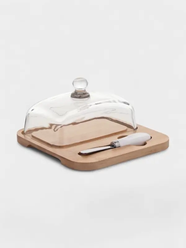 Масленка на бамбуковой подставке и ножом с керамич ручкой, 19х18х9,5 см Масленка на бамбуковой подставке и ножом с керамич ручкой, 19х18х9,5 см