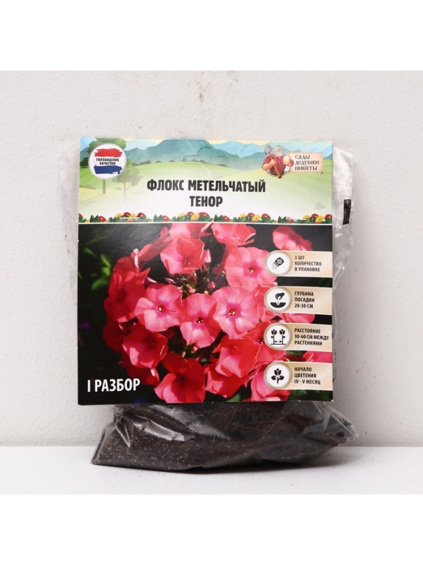 Флокс метельчатый «Тенор», корневище в пакете с торфогрунтом, р-р I, 2 шт.