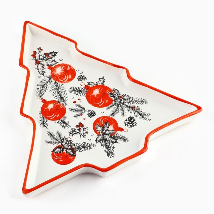 Новый год! Блюдо керамическое «Новогодняя ёлка», 23х22х2 см, цвет белый