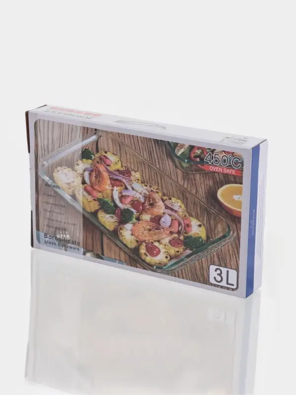 Форма для запекания и выпечки Доляна, 3 л, 39&times;24&times;6 см, жаропрочное стекло, прозрачная