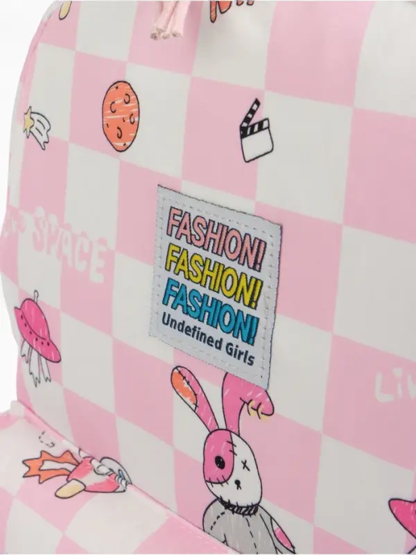 Рюкзак школьный на молнии, с карманами, в клетку, 28&times;11.5&times;40 см, розовый