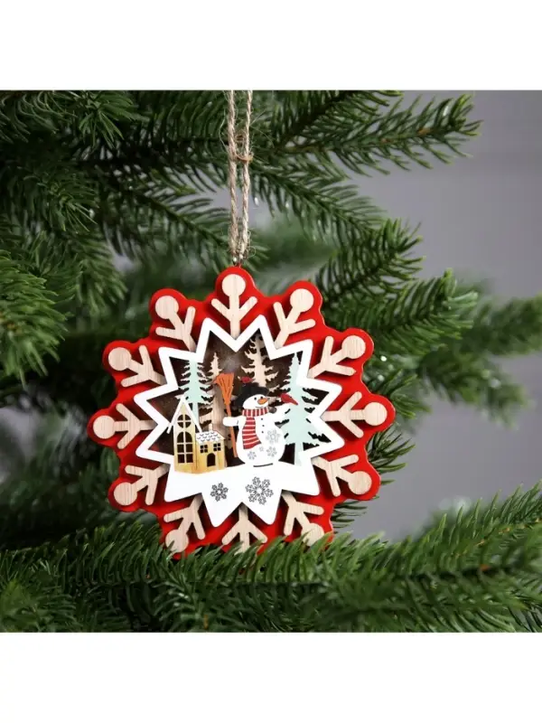 Ёлочная игрушка &laquo;Снежинка со снеговиком&raquo;, 10&times;10 см, 1 LED, от батареек, свечение тёплое белое