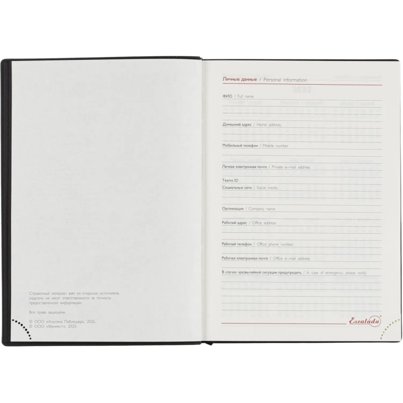 Ежедневник датированный 2026 ESCALADA А6+ (126х174мм), 176л, черный 70297