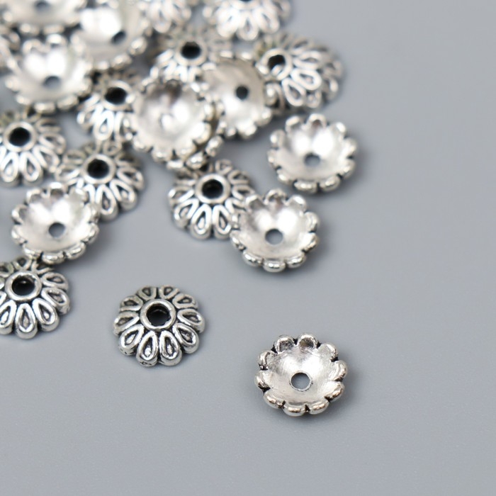 Декор шляпка для бусин металл Декор шляпка для бусин металл "Цветок из капель" серебро G030B892 набор 30 шт 0,8х0,8 см