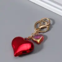 Брелок пластик с карабином "Два сердца" красный 4,5х4,5х1,5 см