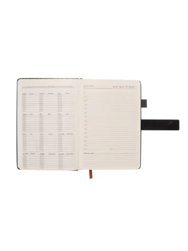 Ежедневник недатированный формат А5, с хлястиком, 112л, линия, держатель, пвх, Черный Ежедневник недатированный формат А5, с хлястиком, 112л, линия, держатель, пвх, Черный