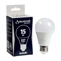 Лампа светодиодная Включай, А60, 15 Вт, E27, 1425 Лм, 4000K, IP20, свечение нейтральное белое, матов