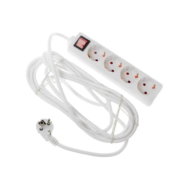 Удлинитель Luazon Lighting, 4 розетки, 5 м, 16 А, 3500 Вт, 3&times;1.5 мм2, с заземлением, с выключателем,