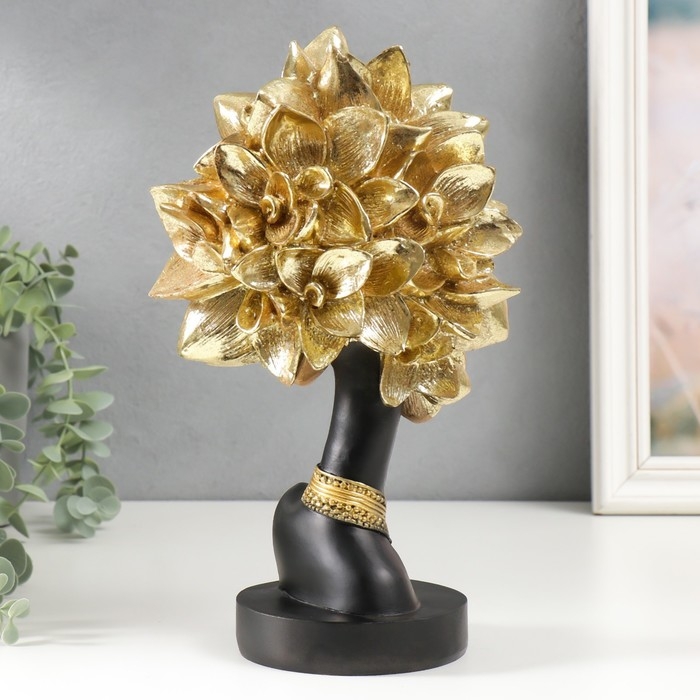 Сувенир полистоун бюст Сувенир полистоун бюст "Африканка с цветком на голове" черный с золотом 29х11х17 см