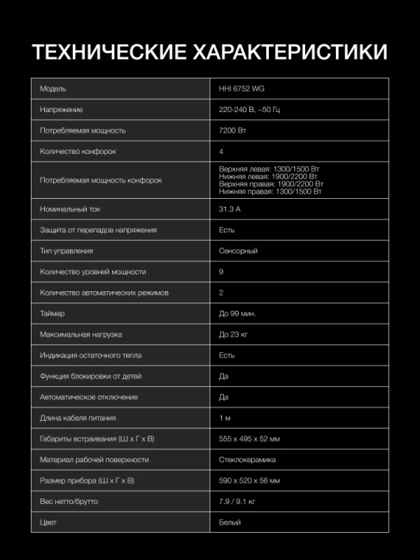 Индукционная варочная поверхность HHI 6752 WG