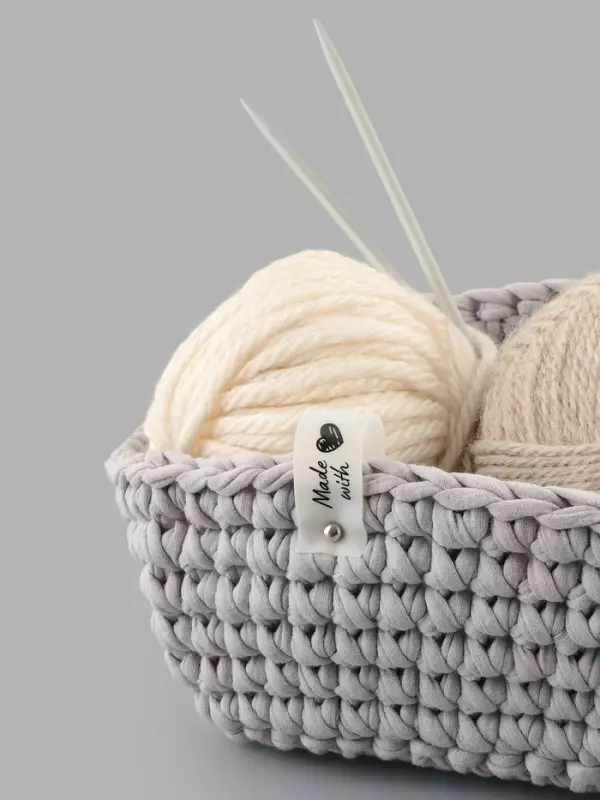 Бирка с кнопкой Made with love Арт Узор, 8&times;1.8 см, 10 шт., белая, чёрная