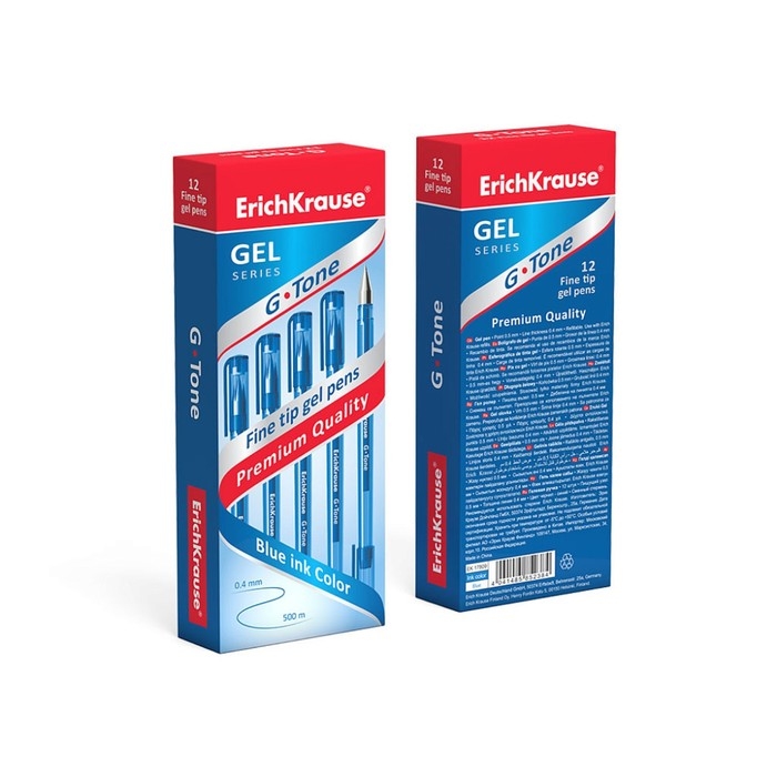 Ручка гелевая ErichKrause G-Tone, узел 0.5 мм, чернила синие, длина линии письма 500 метров Ручка гелевая ErichKrause G-Tone, узел 0.5 мм, чернила синие, длина линии письма 500 метров