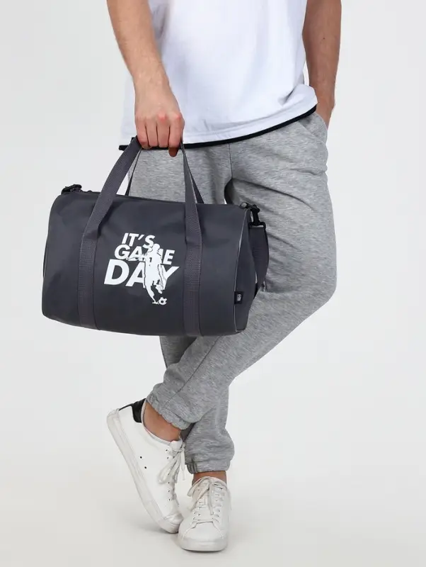 Сумка спортивная на молнии TEXTURA, с подкладкой, длинный ремень, с принтом, маленький размер, серая