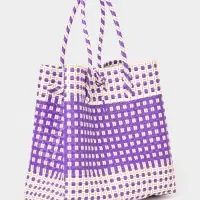 Сумка плетёная, 40&times;20&times;55 см, пластик, фиолетово-белая