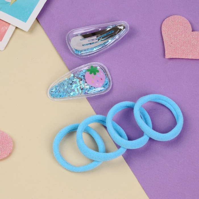 Набор для волос Набор для волос "Ариэль" (4 резинки 4 см, 2 невидимки 5 см) классика, голубой