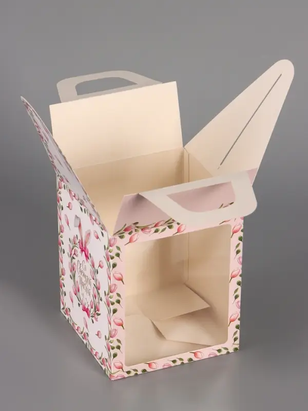 Коробка подарочная пасхальная с окном &laquo;Тюльпаны&raquo;, розовый, 15&times;15&times;18 см