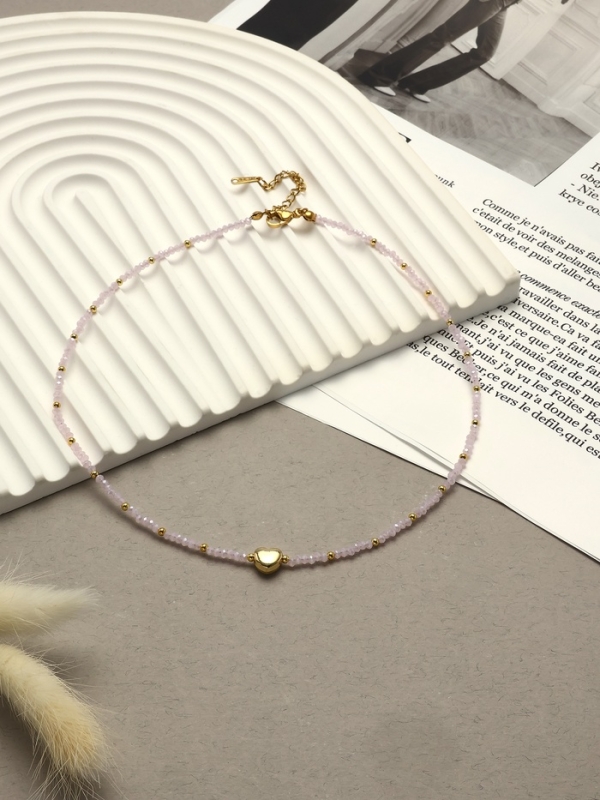 Чокер «Сердце» бусина №4, цвет розовый в золоте, 35 см