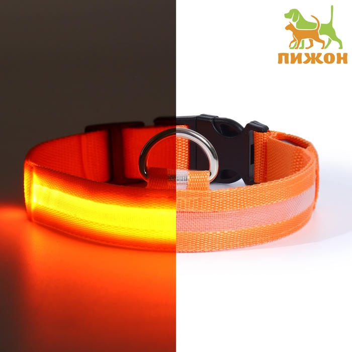 Ошейник с подсветкой размер L, ОШ 45-52 х 2,5 см, 3 режима свечения оранжевый Ошейник с подсветкой размер L, ОШ 45-52 х 2,5 см, 3 режима свечения оранжевый
