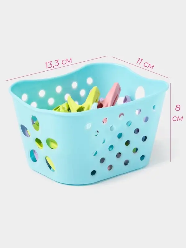 Прищепки для белья в синей корзинке Доляна, 6 см, 20 шт., МИКС