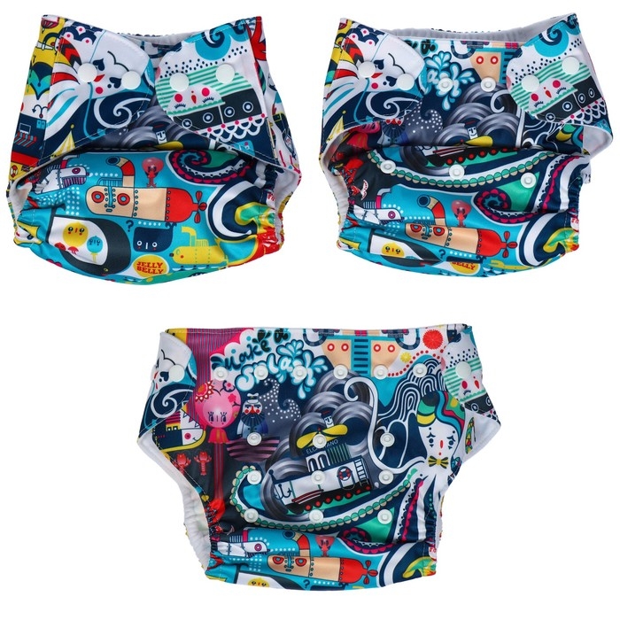 Трусики-подгузник, многоразовый «Океан» на кнопках (S,М,L), Крошка Я