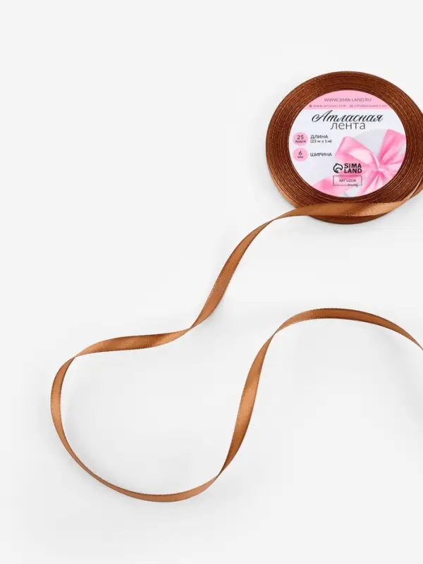 Лента атласная, 6 мм, 23±1 м, коричневая №142 Лента атласная, 6 мм, 23±1 м, коричневая №142