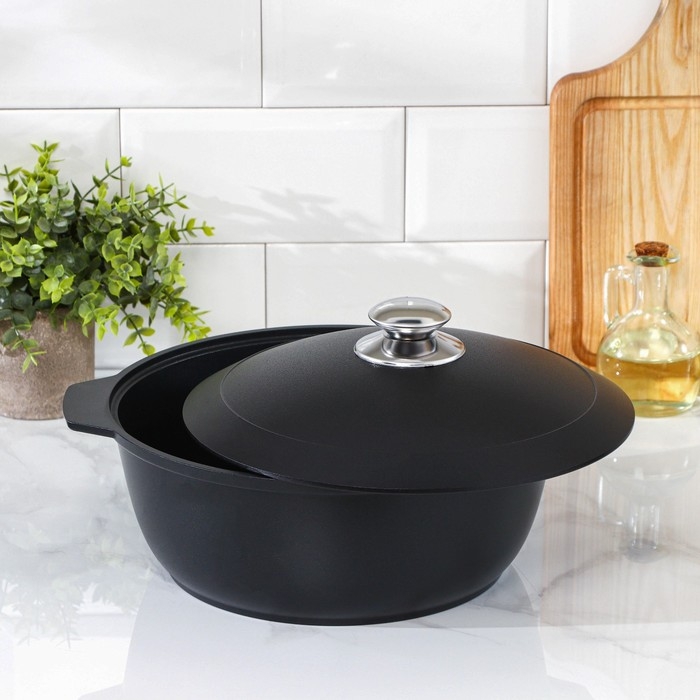 Жаровня «Традиция», 4 л, d=28 см, h=11 см, алюминиевая крышка, антипригарное покрытие, цвет чёрный Жаровня «Традиция», 4 л, d=28 см, h=11 см, алюминиевая крышка, антипригарное покрытие, цвет чёрный