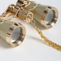 Бинокль театральный, телескопическая ручка, с цепочкой, золотистый