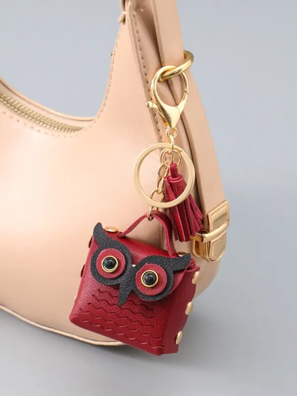 Брелок для ключей с карабином, с кистью &laquo;Сумочка. Сова&raquo;, на сумку, рюкзак, бордо, 5.2&times;2.5&times;6 см